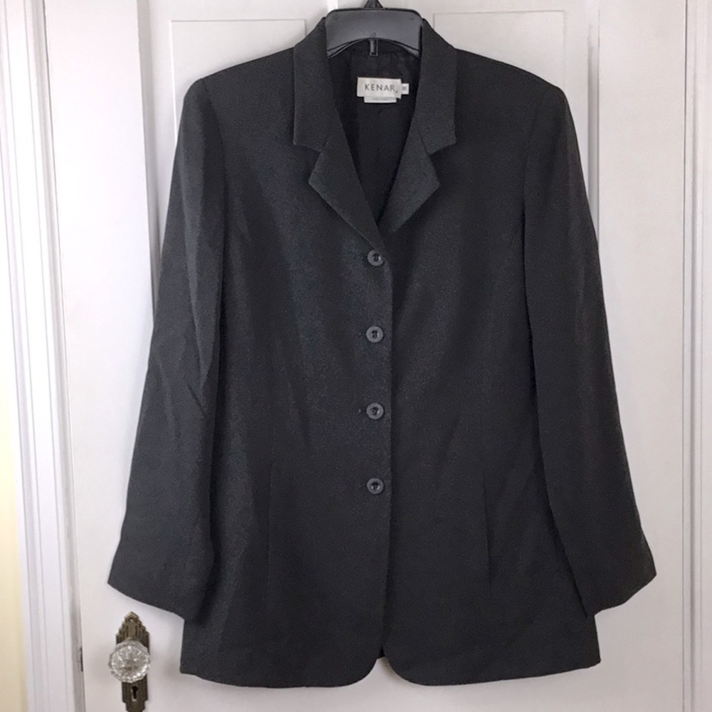 Vintage Kenar Long Blazer Jacket 4-button Size 10 Charcoal